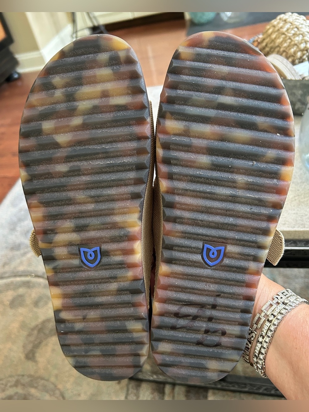 Rothy's Women's Tan Dual-Strap Sandals with Gold Buckles - Picture 3 of 4